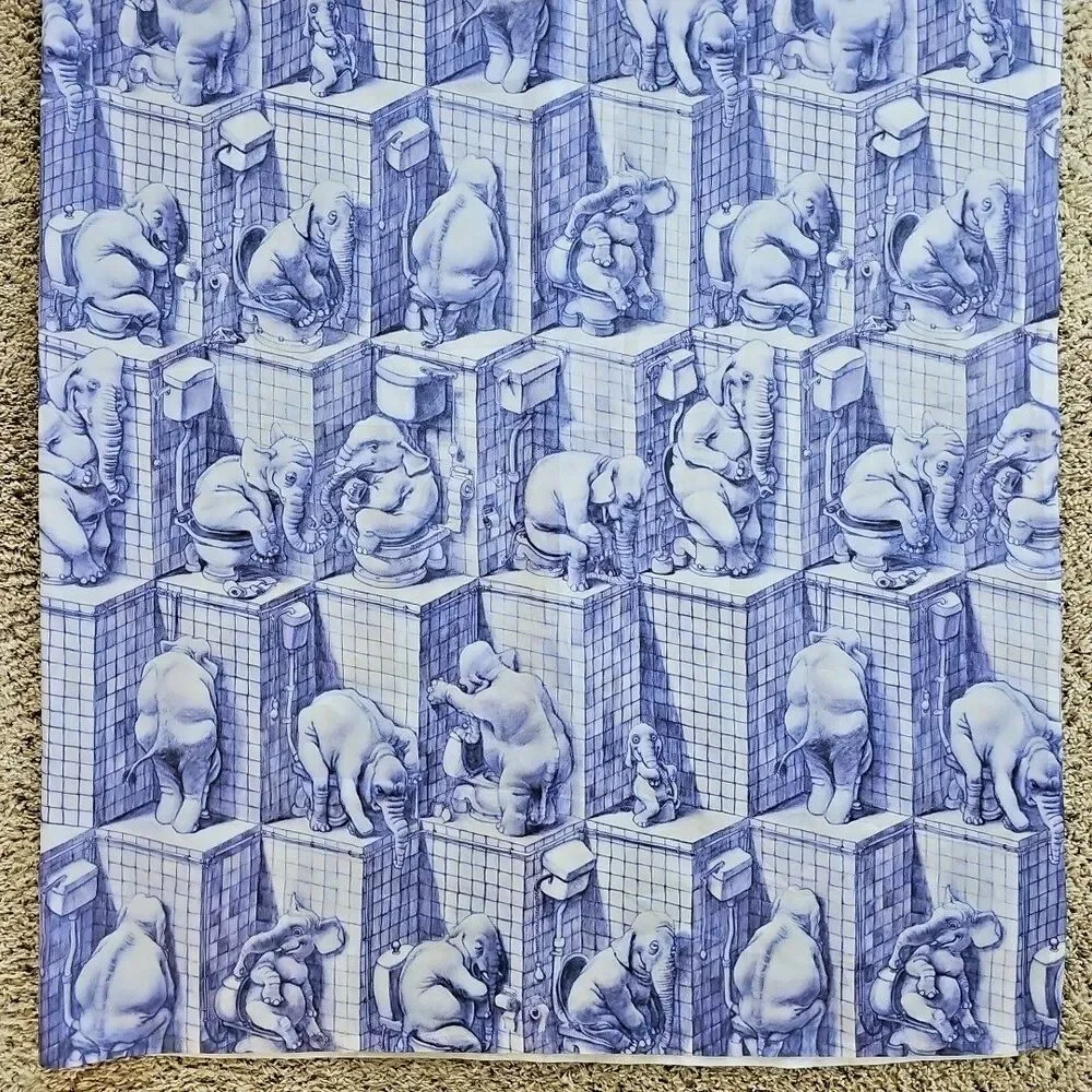 Claus Rye Schierbeck Elephants On Toilets Shower Curtain Bathroom Potty Humor